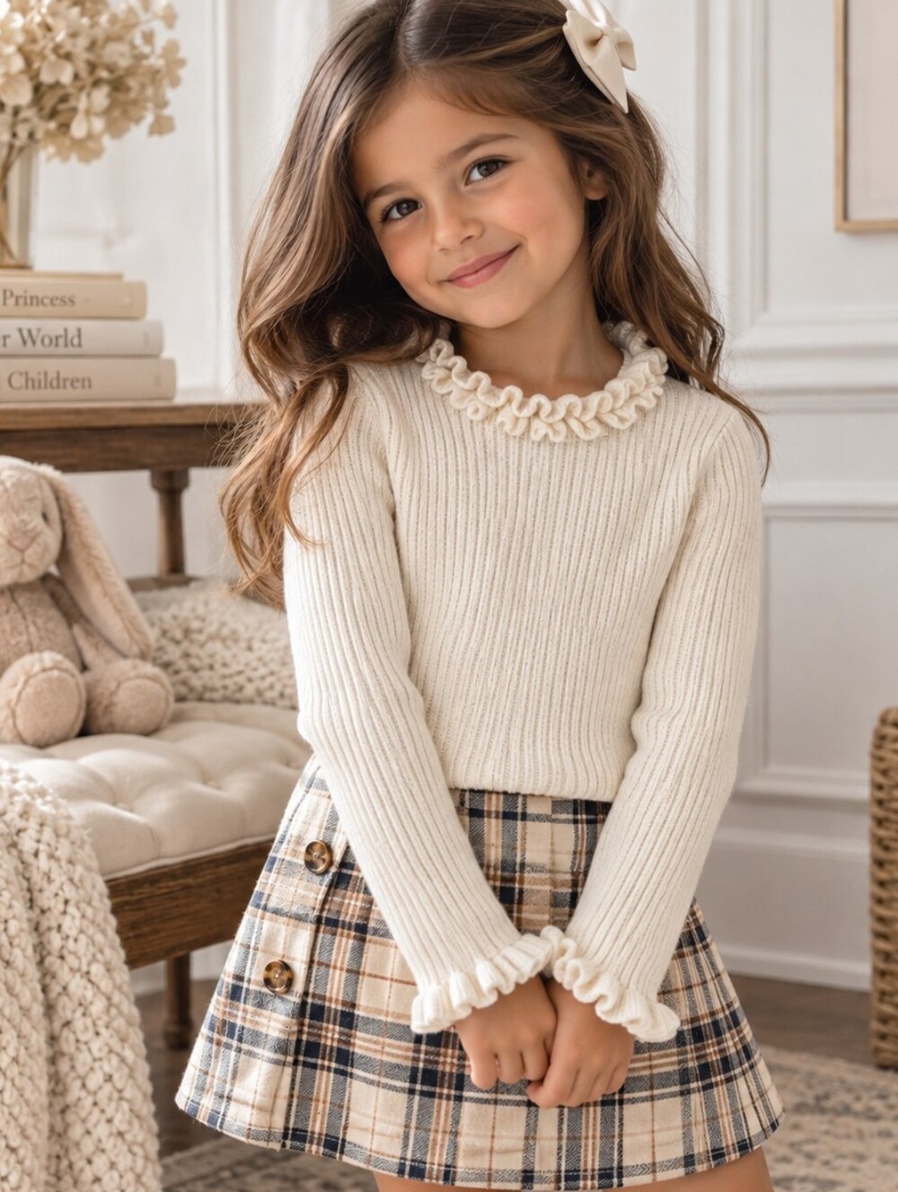 Cynthia Rowley Girls Cream Ruffle Ribbed Knit Sweater XS 4